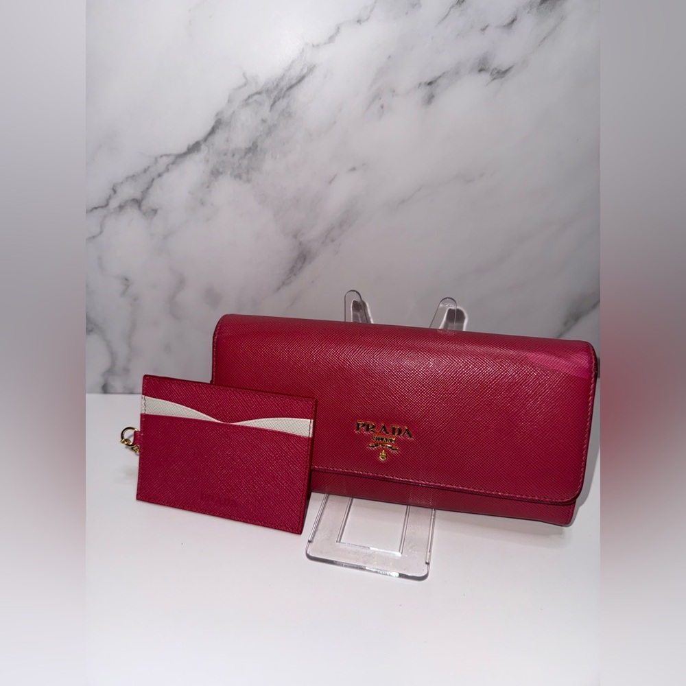 RARE PRADA Saffiano Multicolor Wallet Set with Detachable Card Holder Authentic